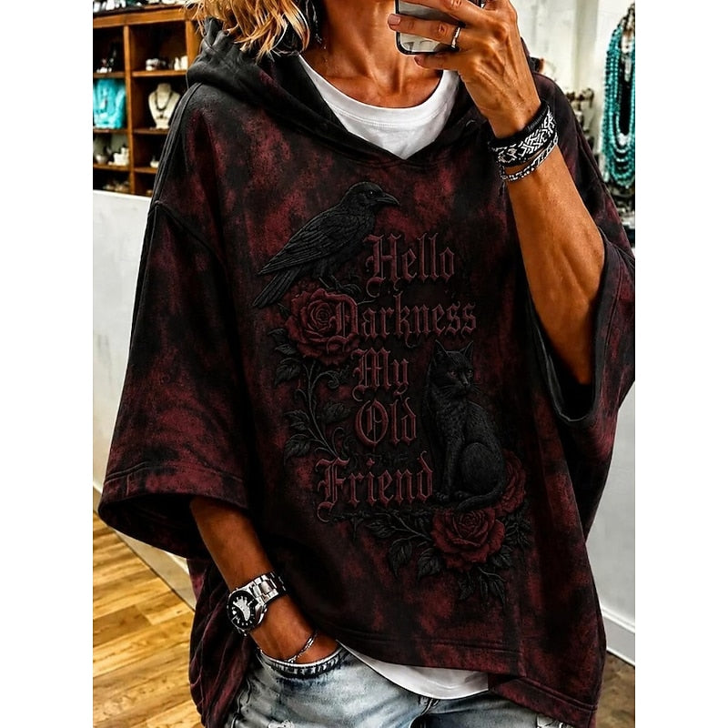 Xanthe™ | Women's Halloween Witch and Cat Print Oversized Hoodie