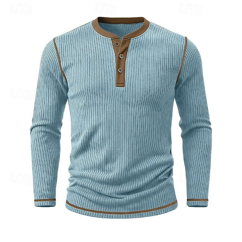 Ambrose™ | Men's Ribbed Contrast-Trim Henley Shirt