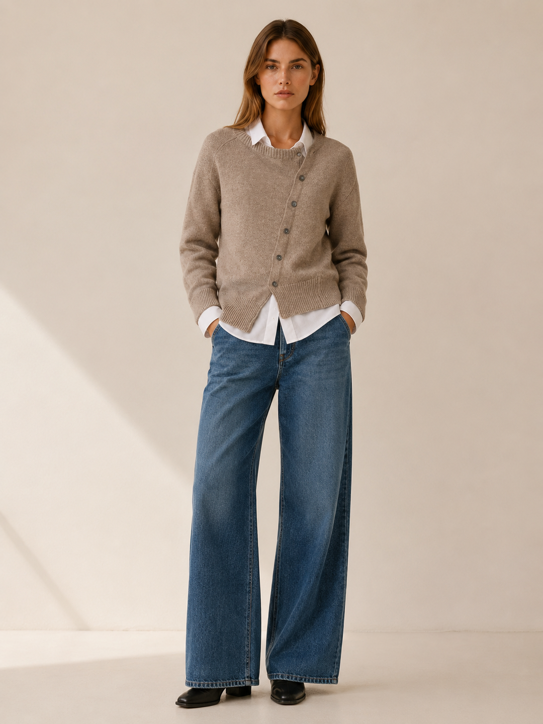 Kendra™ | Asymmetric Cardigan with Offset Buttons