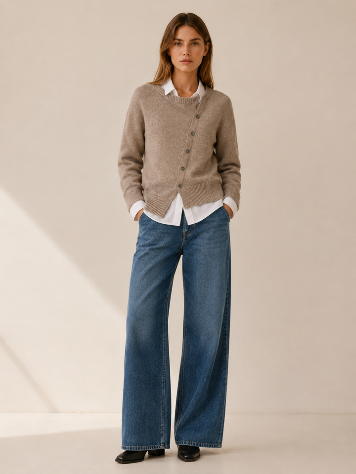 Kendra™ | Asymmetric Cardigan with Offset Buttons