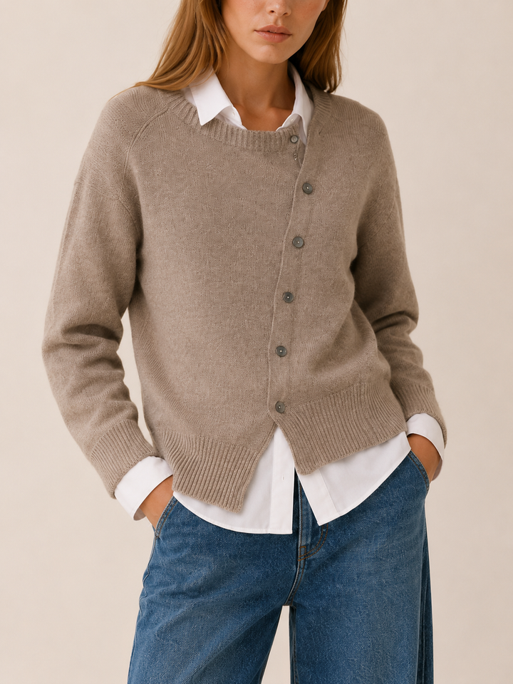 Kendra™ | Asymmetric Cardigan with Offset Buttons