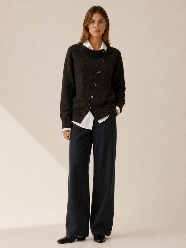 Kendra™ | Asymmetric Cardigan with Offset Buttons