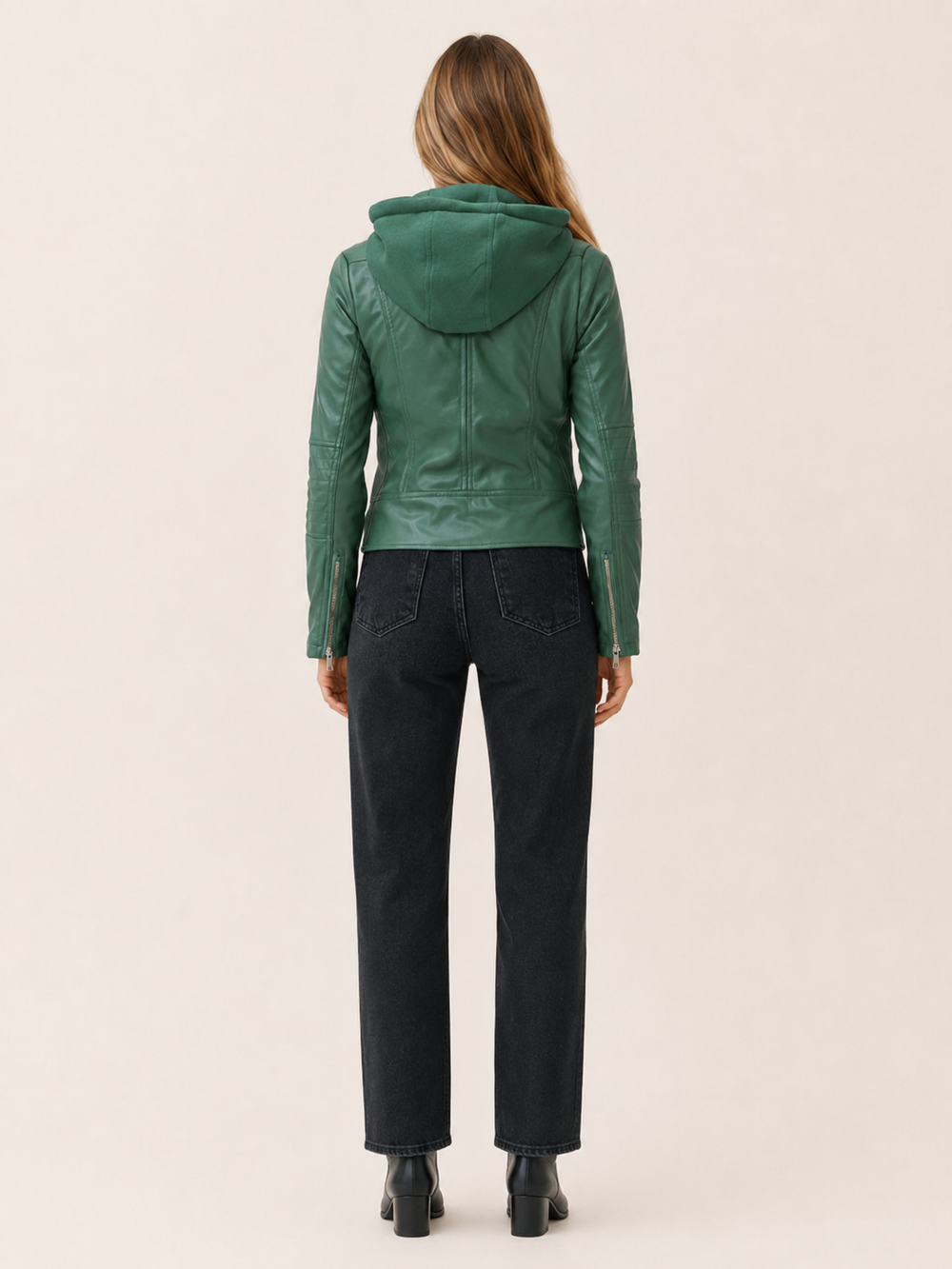 Kerensa™ | Hooded Biker Jacket with Zip Front