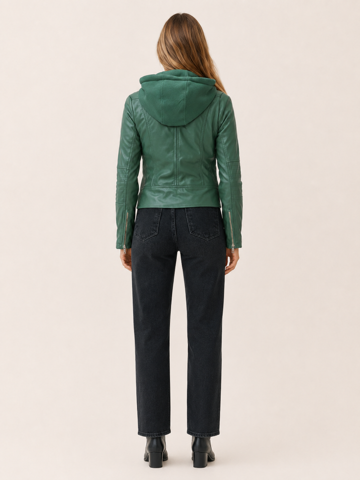 Kerensa™ | Hooded Biker Jacket with Zip Front