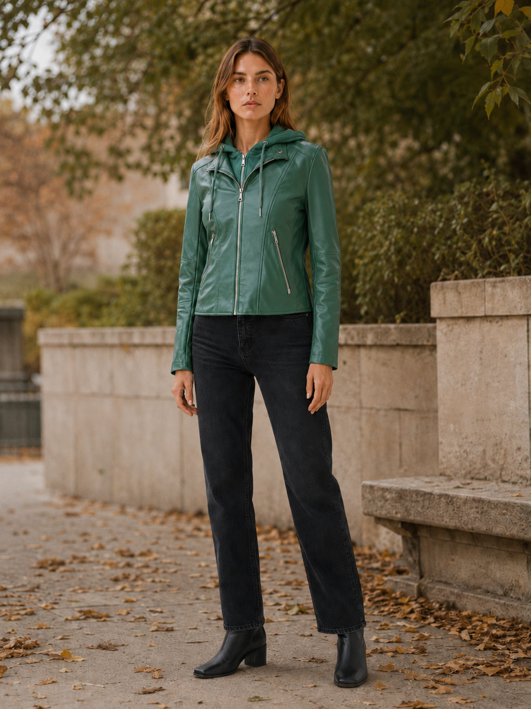 Kerensa™ | Hooded Biker Jacket with Zip Front