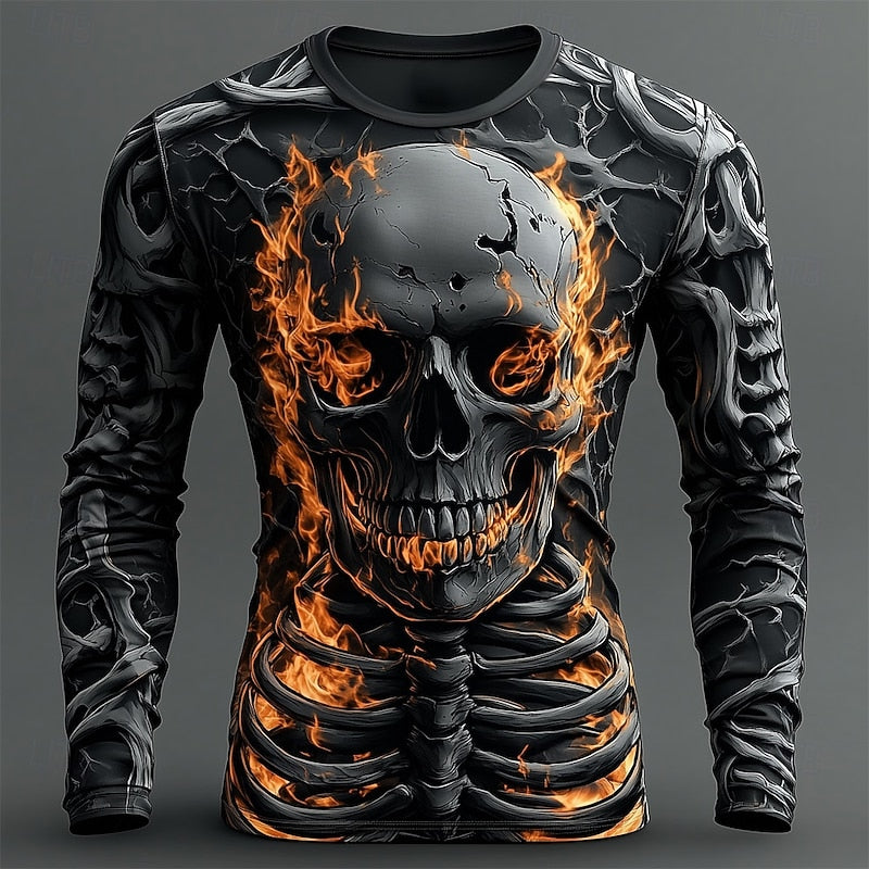 Silas™ | Men's Halloween Flame Skeleton Print Long Sleeve T Shirt