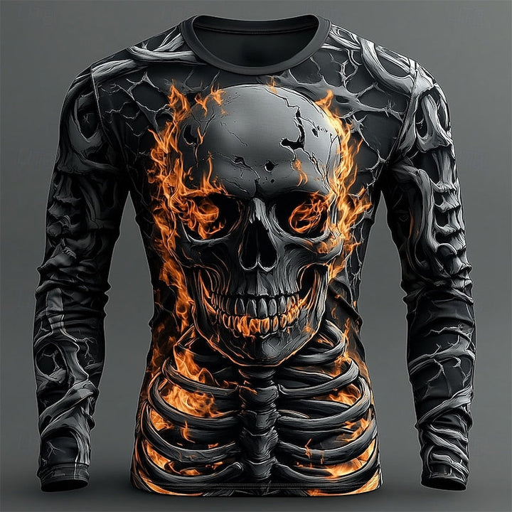 Silas™ | Men's Halloween Flame Skeleton Print Long Sleeve T Shirt