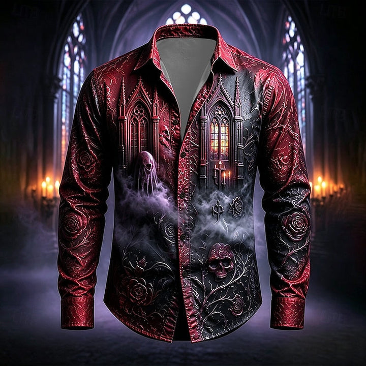 Vaughn™ | Men's Gothic Cathedral Print Halloween Button Up Shirt