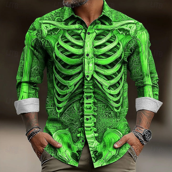 Ledger™ | Men's Halloween Skeleton Print Button Up Shirt