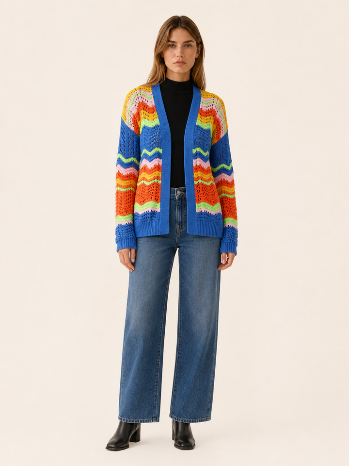 Leontine™ | Wave-Stripe Open-Front Cardigan