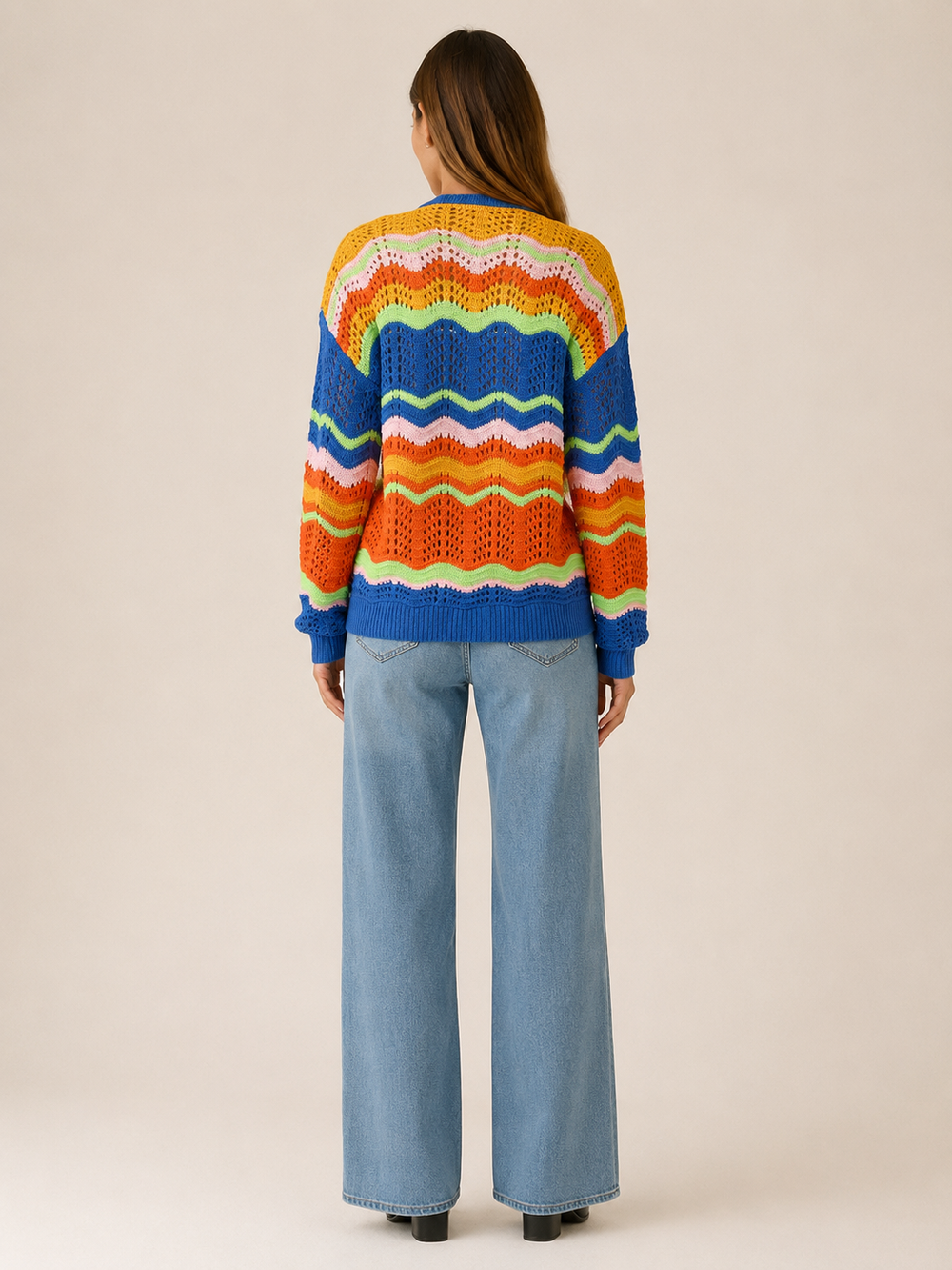 Leontine™ | Wave-Stripe Open-Front Cardigan