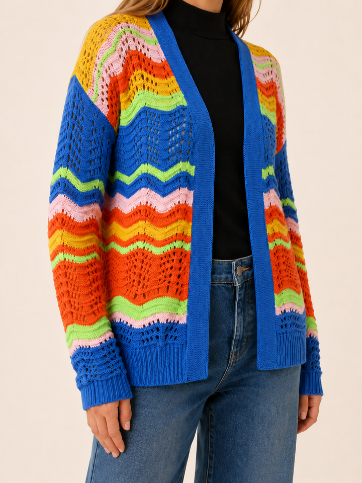 Leontine™ | Wave-Stripe Open-Front Cardigan