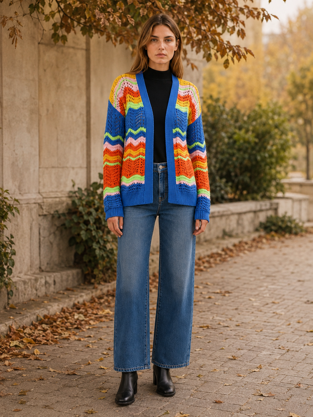 Leontine™ | Wave-Stripe Open-Front Cardigan