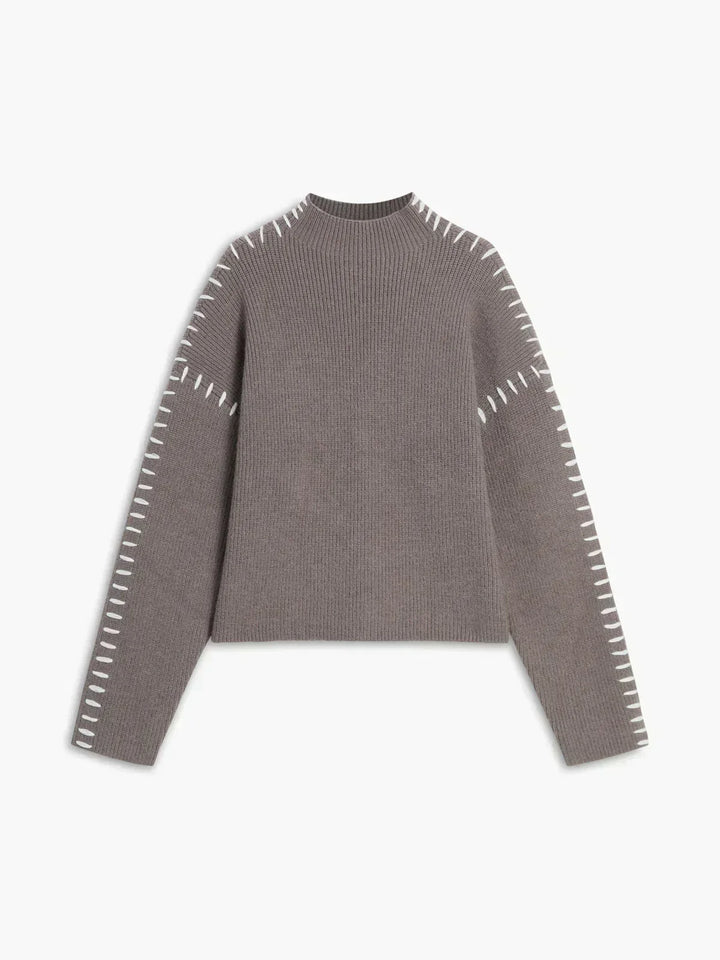 Editha™ | Women's Cropped Mock Neck Ribbed Sweater with Whipstitch