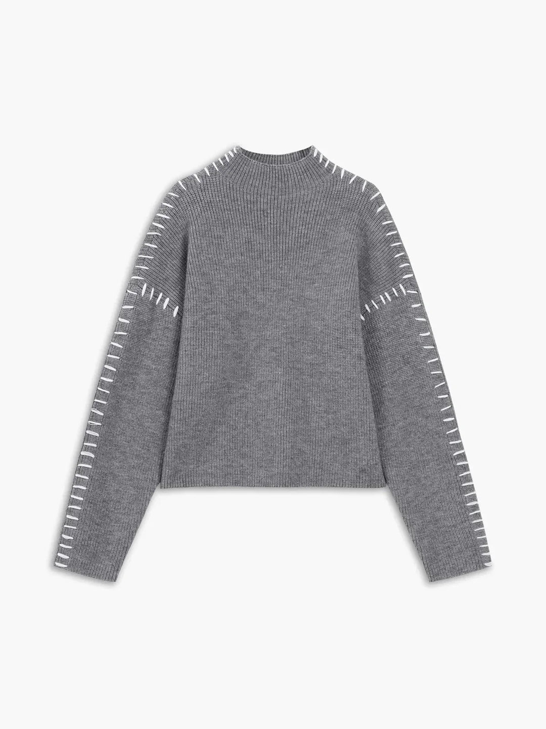Editha™ | Women's Cropped Mock Neck Ribbed Sweater with Whipstitch
