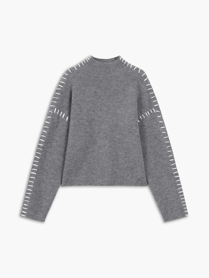 Editha™ | Women's Cropped Mock Neck Ribbed Sweater with Whipstitch