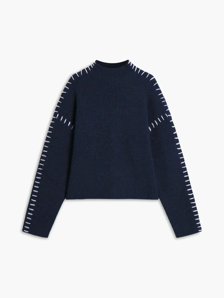 Editha™ | Women's Cropped Mock Neck Ribbed Sweater with Whipstitch