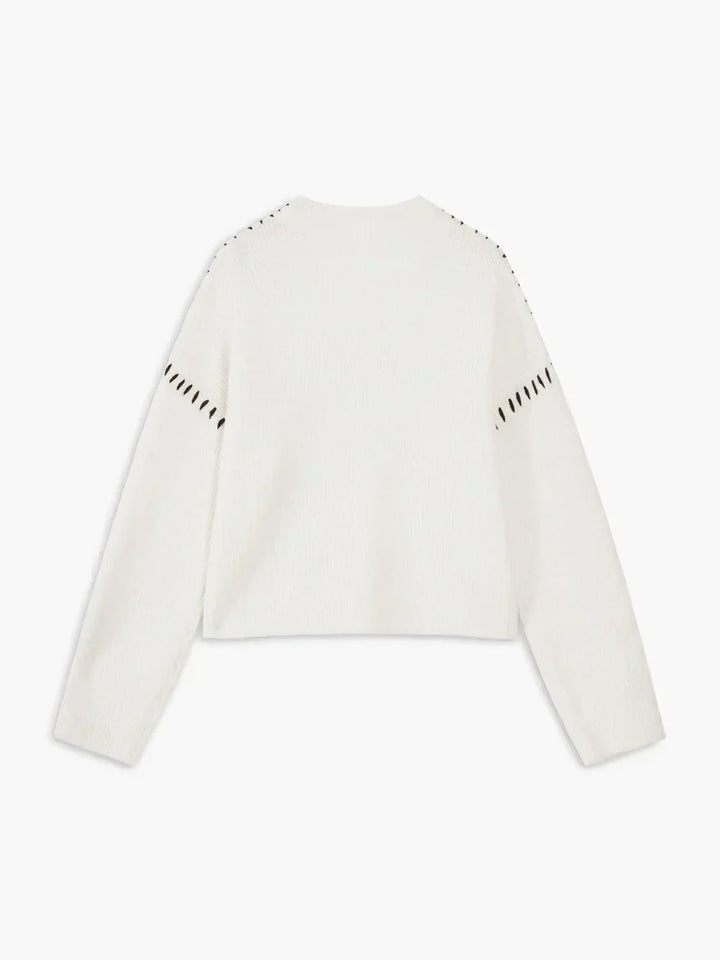 Editha™ | Women's Cropped Mock Neck Ribbed Sweater with Whipstitch