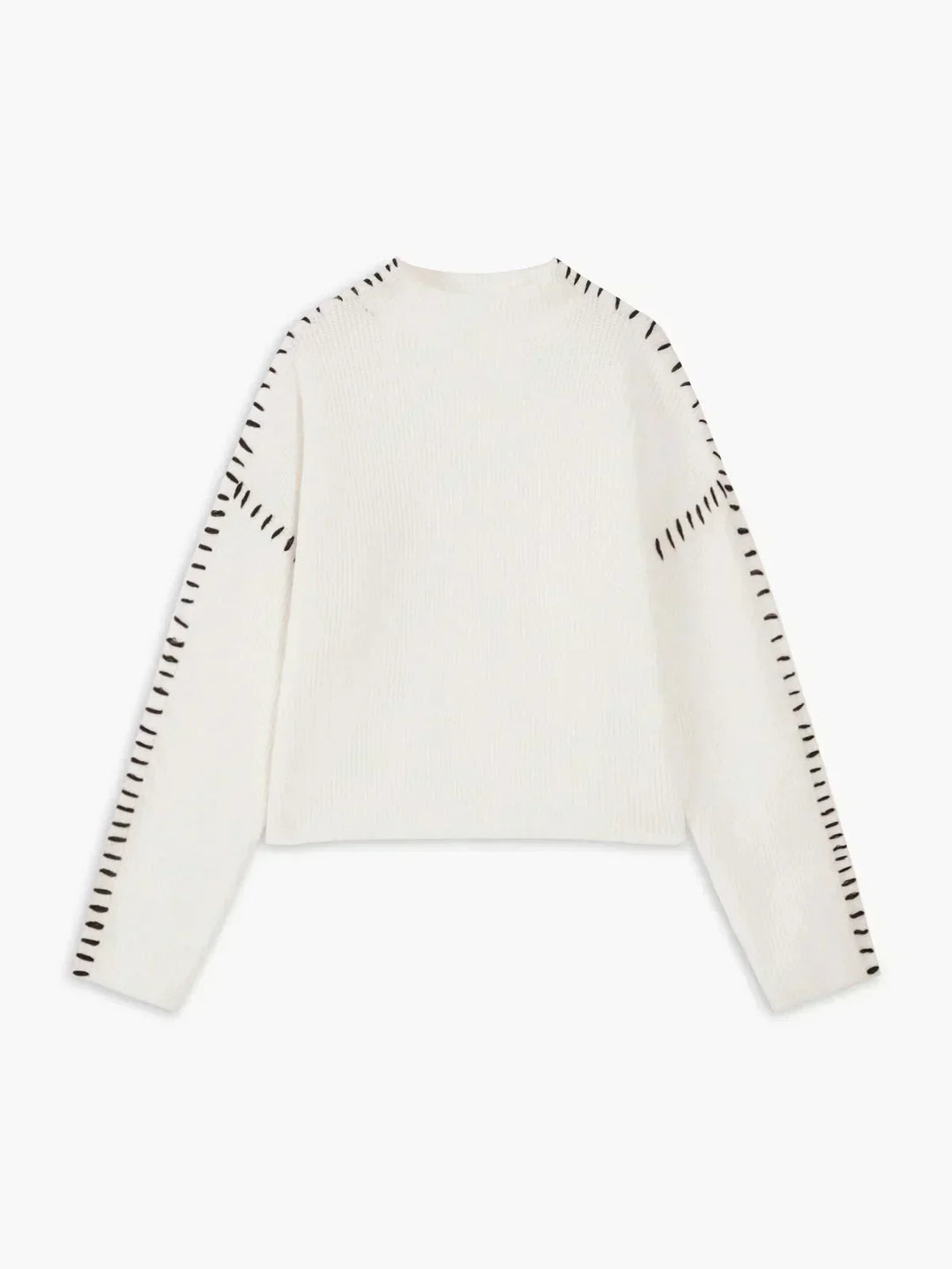 Editha™ | Women's Cropped Mock Neck Ribbed Sweater with Whipstitch