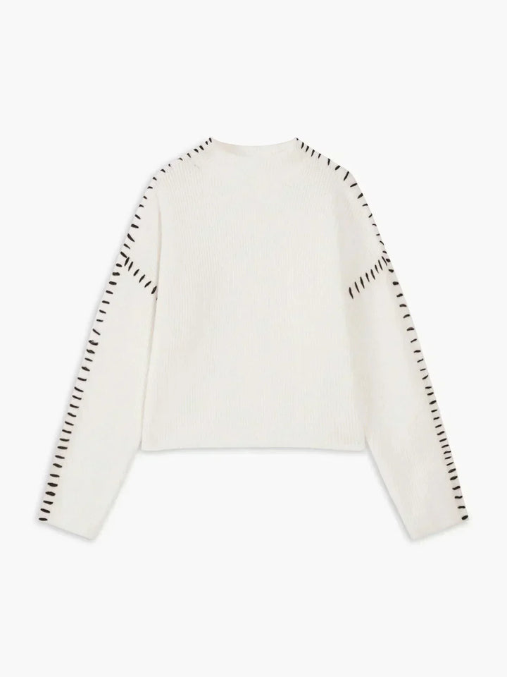 Editha™ | Women's Cropped Mock Neck Ribbed Sweater with Whipstitch