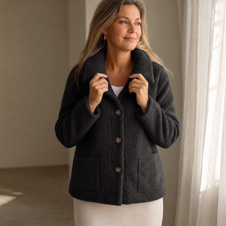 Fiorenza™ | Women's Curly Faux Fur Button Front Jacket
