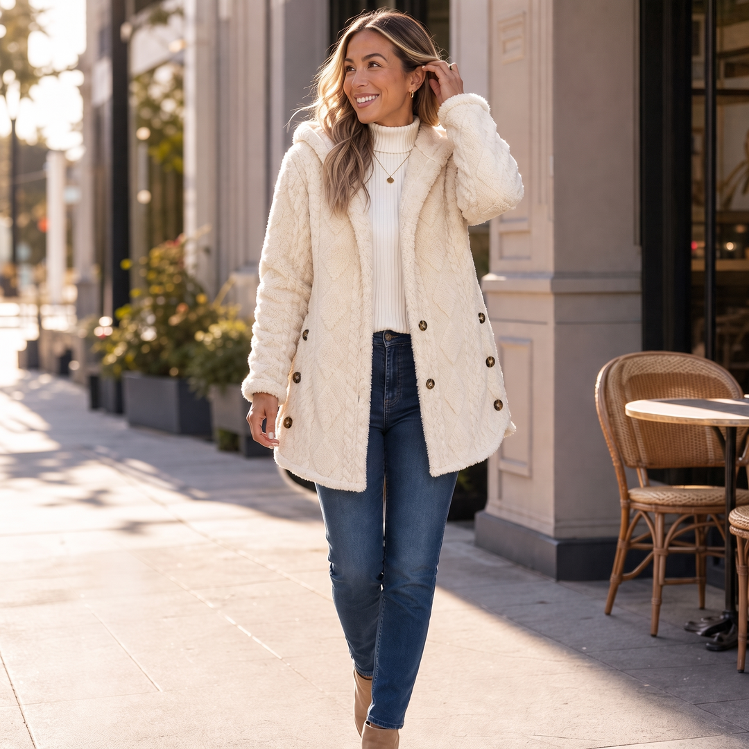 Roseline™ | Women's Hooded Button Front Cardigan with Textured Knit