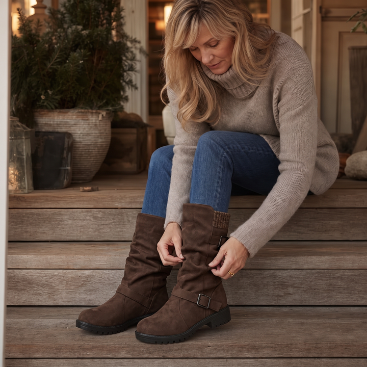 Leocadie™ | Women's Slouch Mid-Calf Boots with Buckle Strap