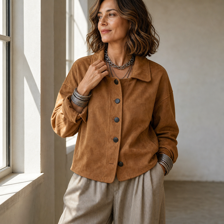 Adelina™ | Women's Brushed Button Front Jacket with Lapel Collar