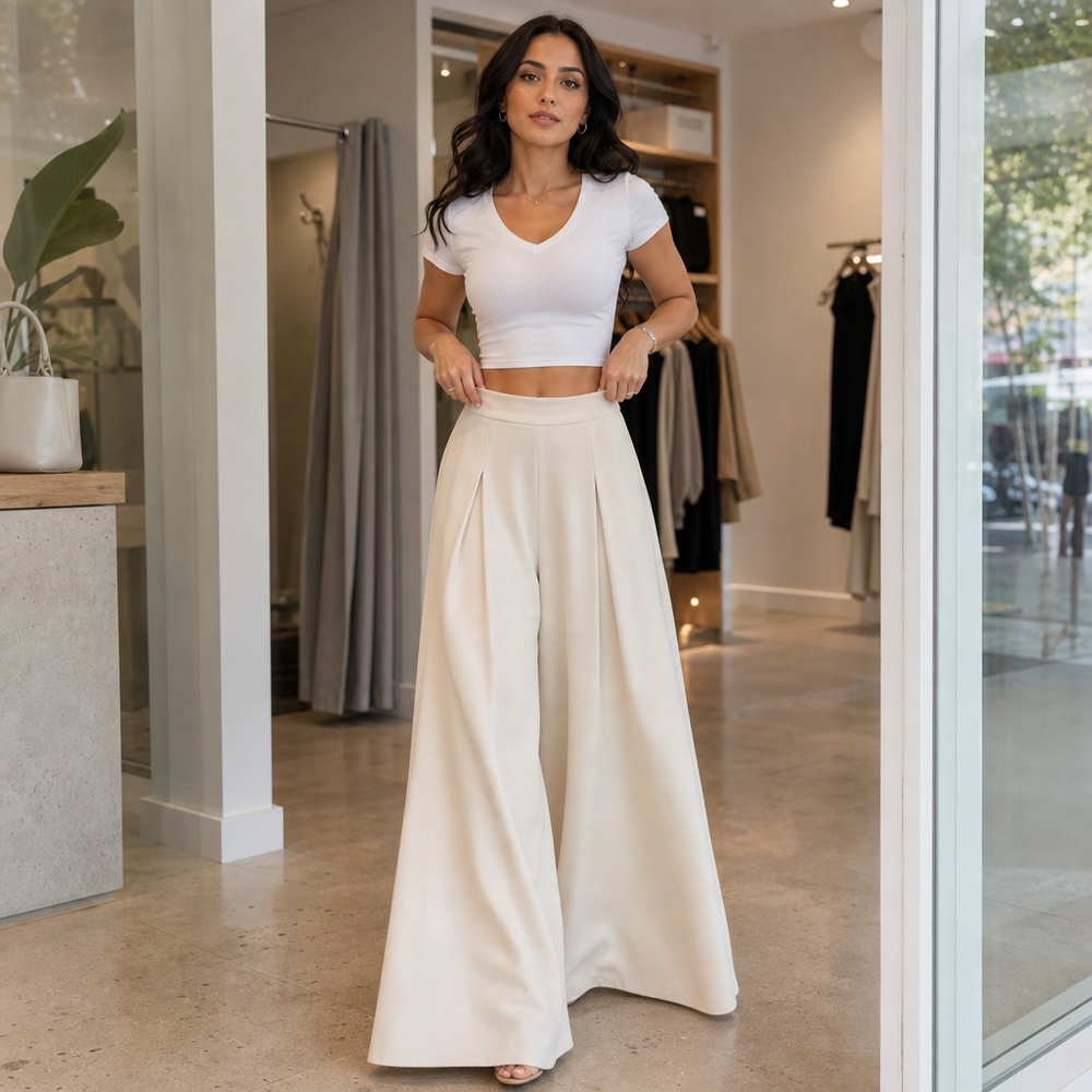Marceline™ | Women's High Waisted Pleated Wide Leg Trousers
