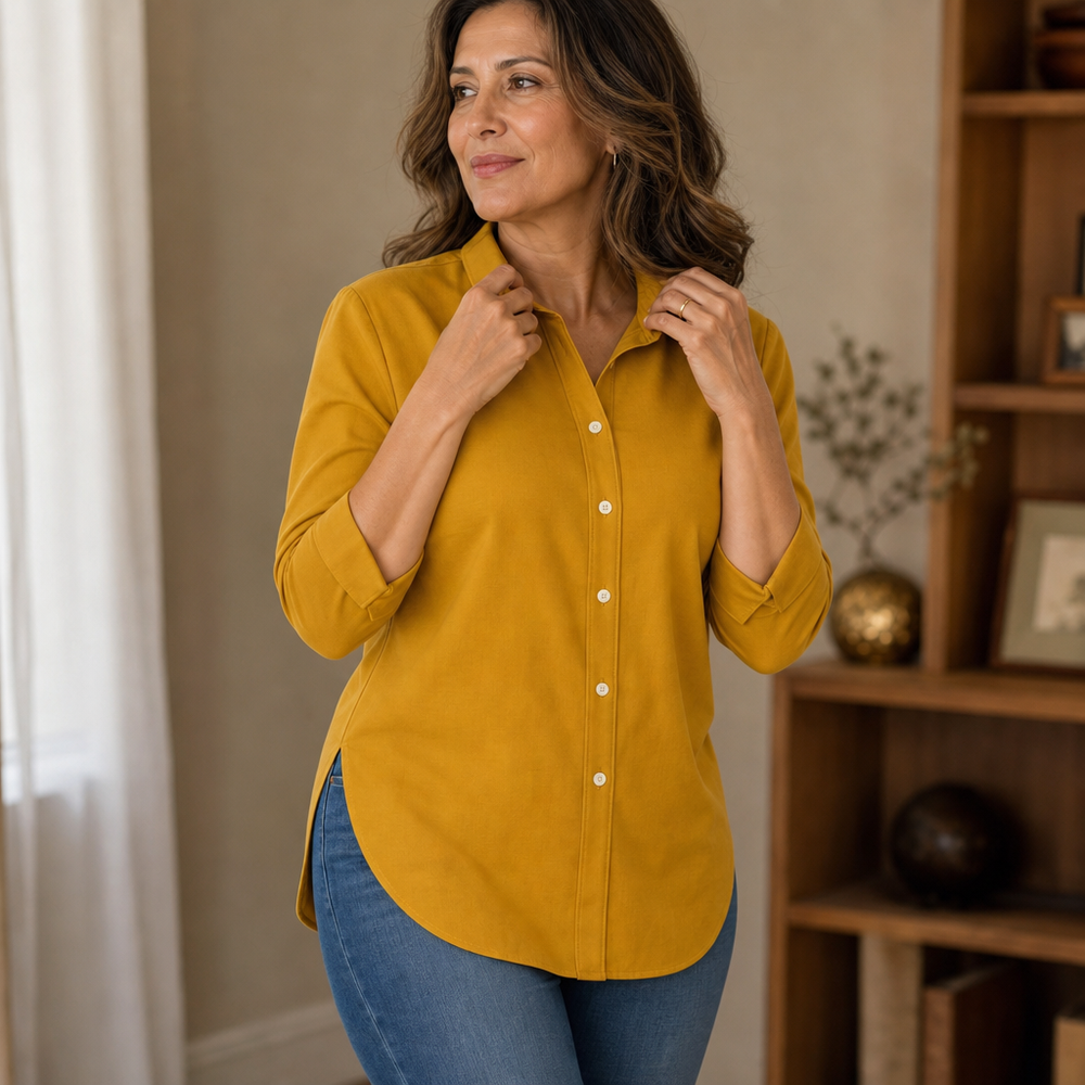 Salome™ | Women's Longline Button-Front Shirt with Curved Hem