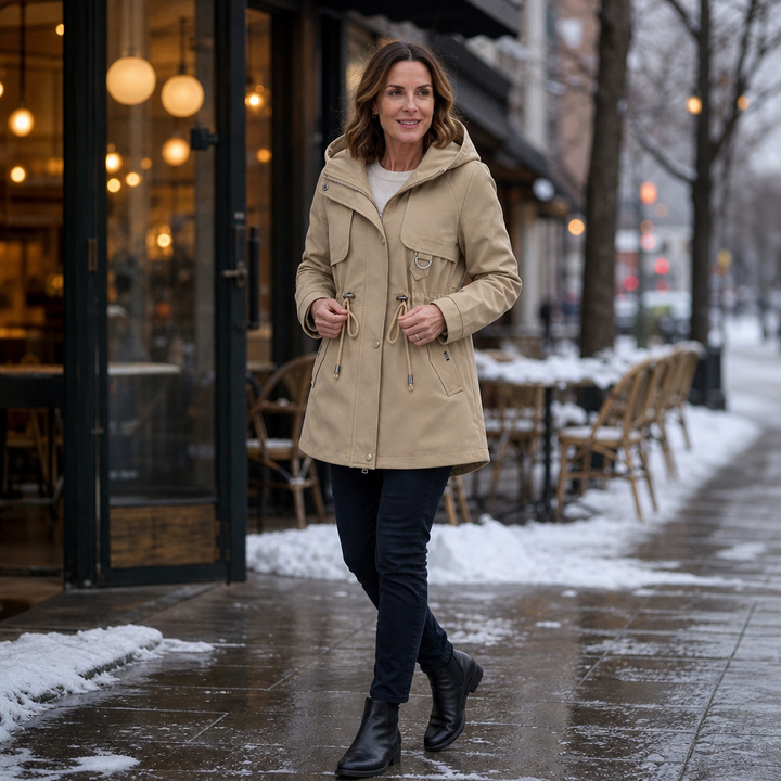Pascaline™ | Women's Hooded Mid-Length Parka with Drawstring Waist