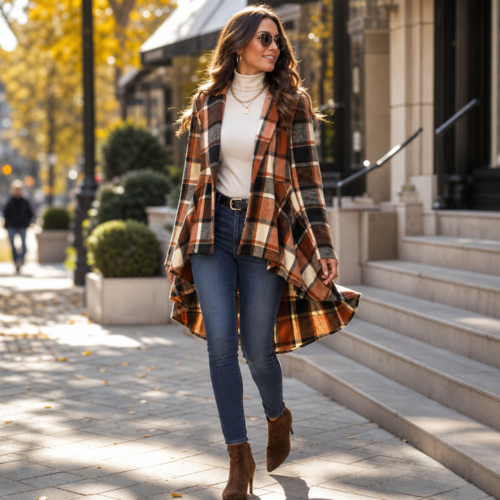 Gilda™ | Women's Plaid Peplum Coat with High Low Hem