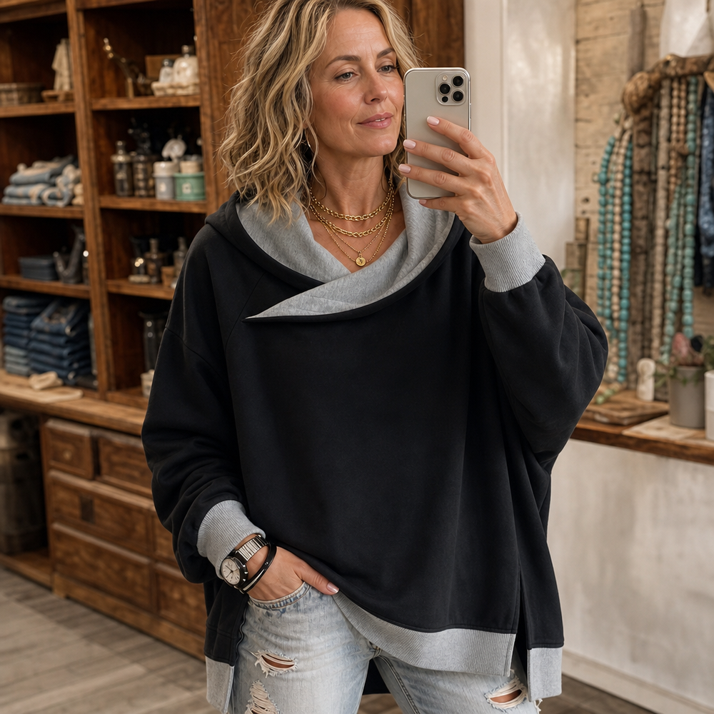 Florimel™ | Women's Oversized Color Block Hoodie with Dolman Sleeves