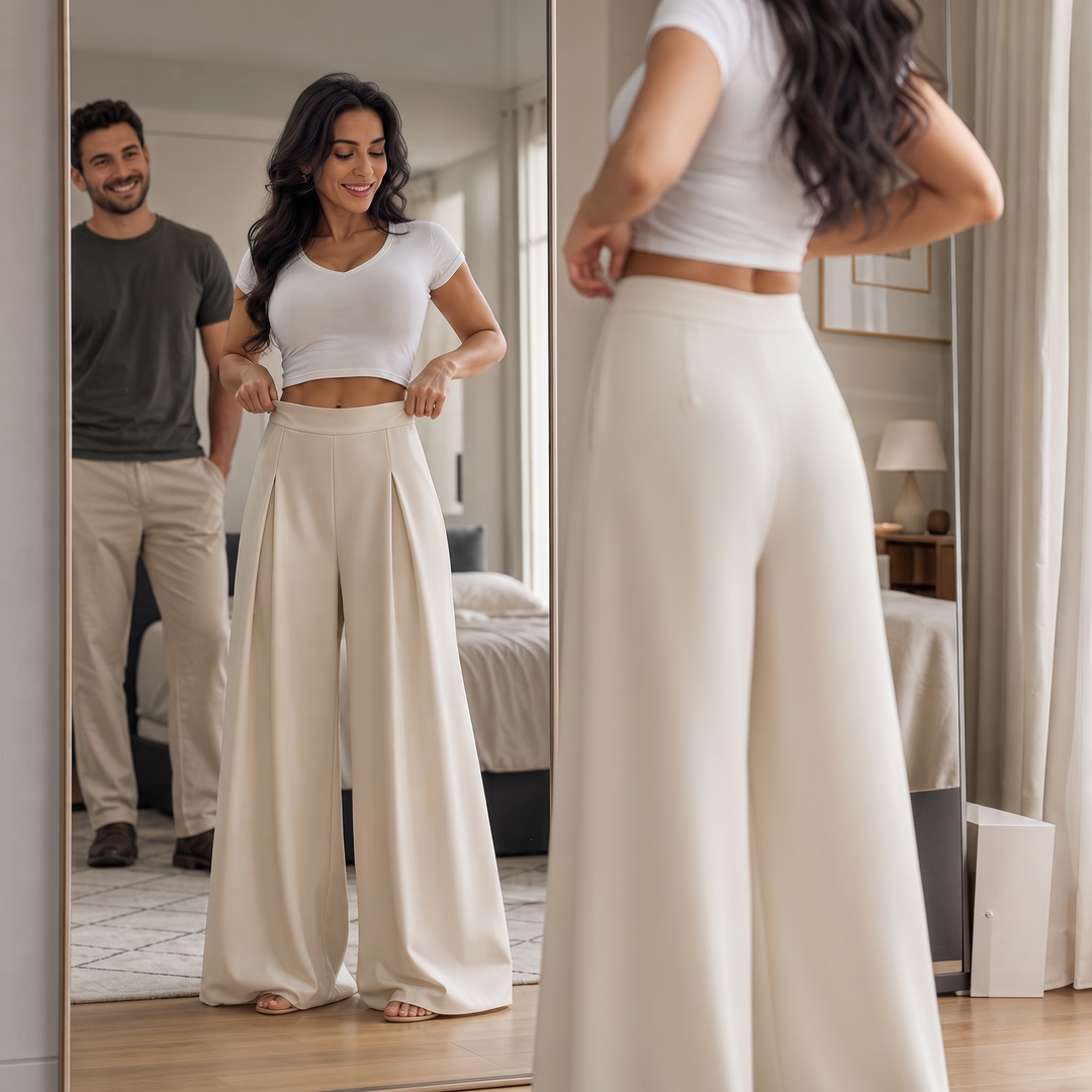 Marceline™ | Women's High Waisted Pleated Wide Leg Trousers