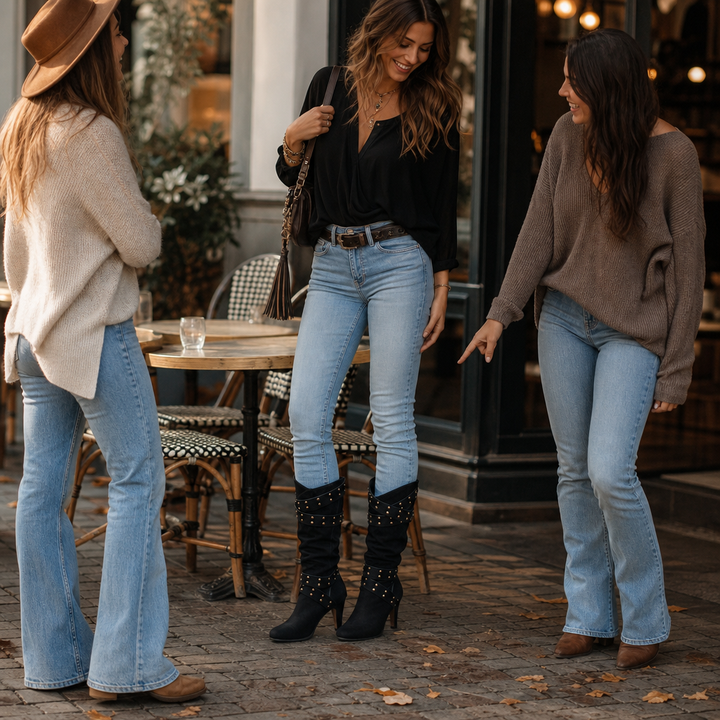 Louane™ | Women's Studded Western Slouch Knee-High Boots with Block Heel