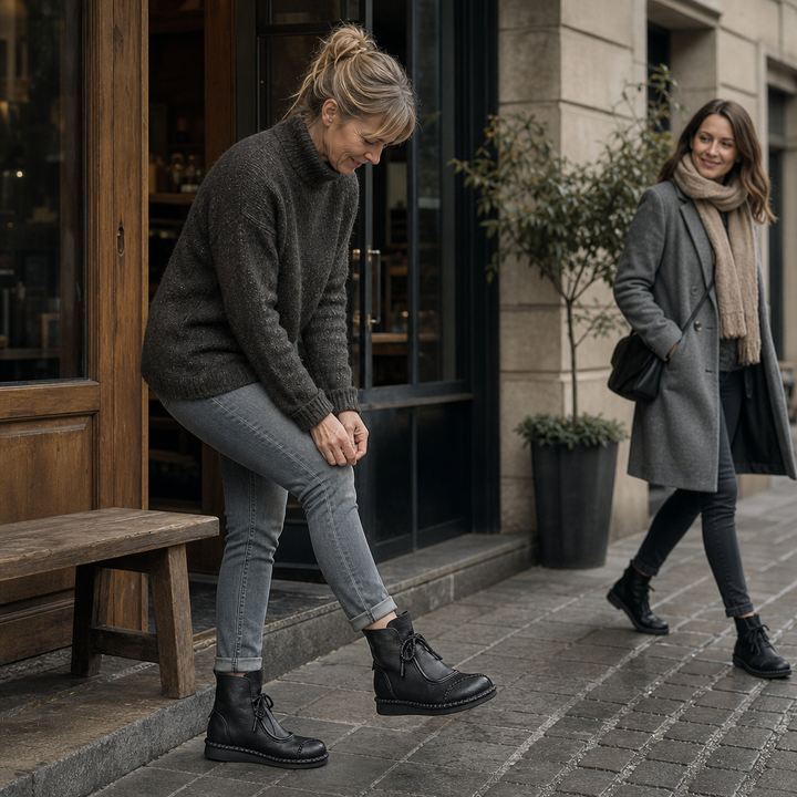 Nives™ | Women's Vintage Lace-Up Ankle Boots with Rubber Sole