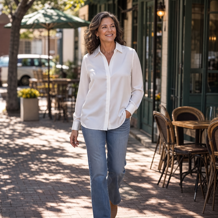 Benedetta™ | Women's Long Sleeve Button Up Shirt with Sheen Finish