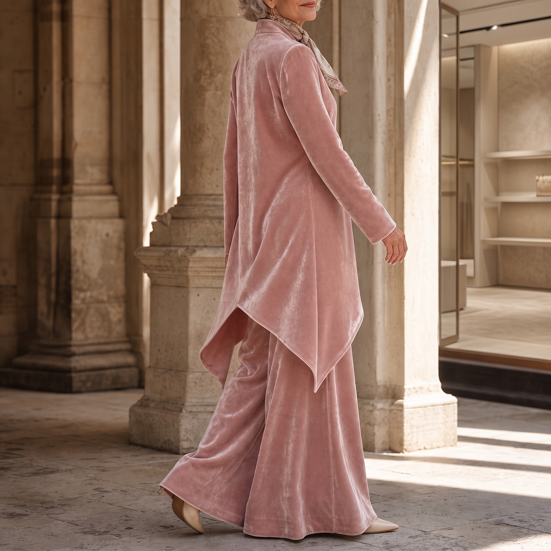 Celandine™ | Women's Two Piece Set with Draped High Neck Top and Wide Leg Trousers