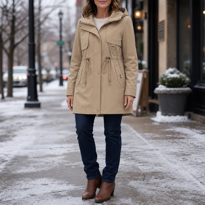 Pascaline™ | Women's Hooded Mid-Length Parka with Drawstring Waist
