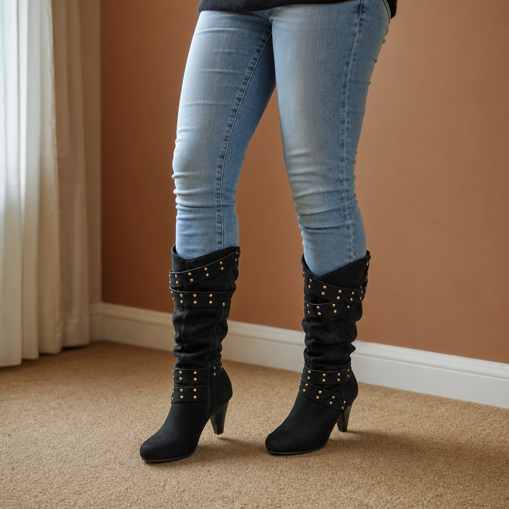 Louane™ | Women's Studded Western Slouch Knee-High Boots with Block Heel