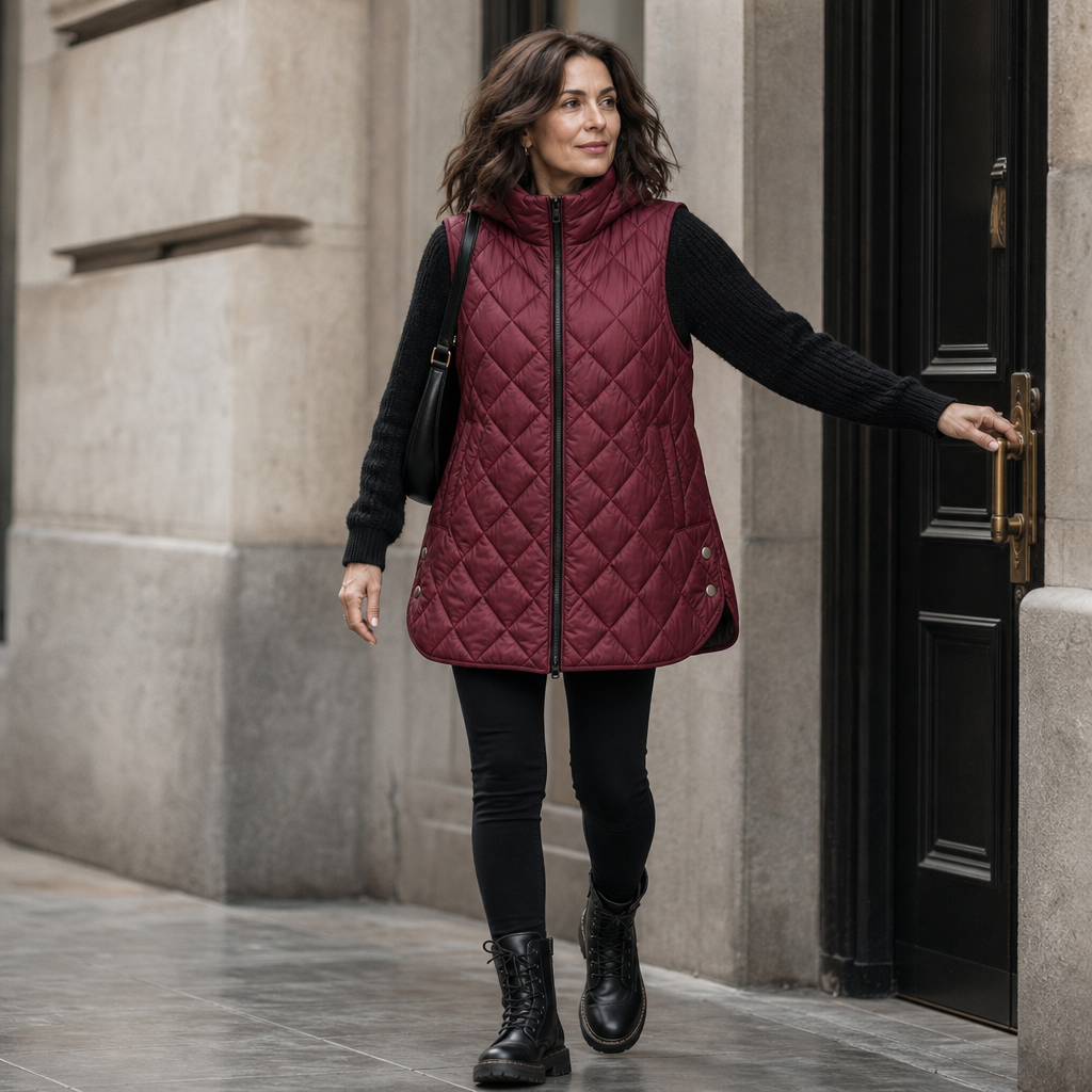 Micheline™ | Women's Long Quilted Hooded Vest with Zip Front