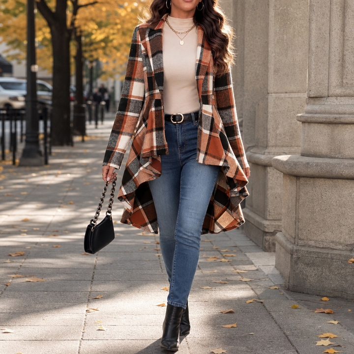 Gilda™ | Women's Plaid Peplum Coat with High Low Hem