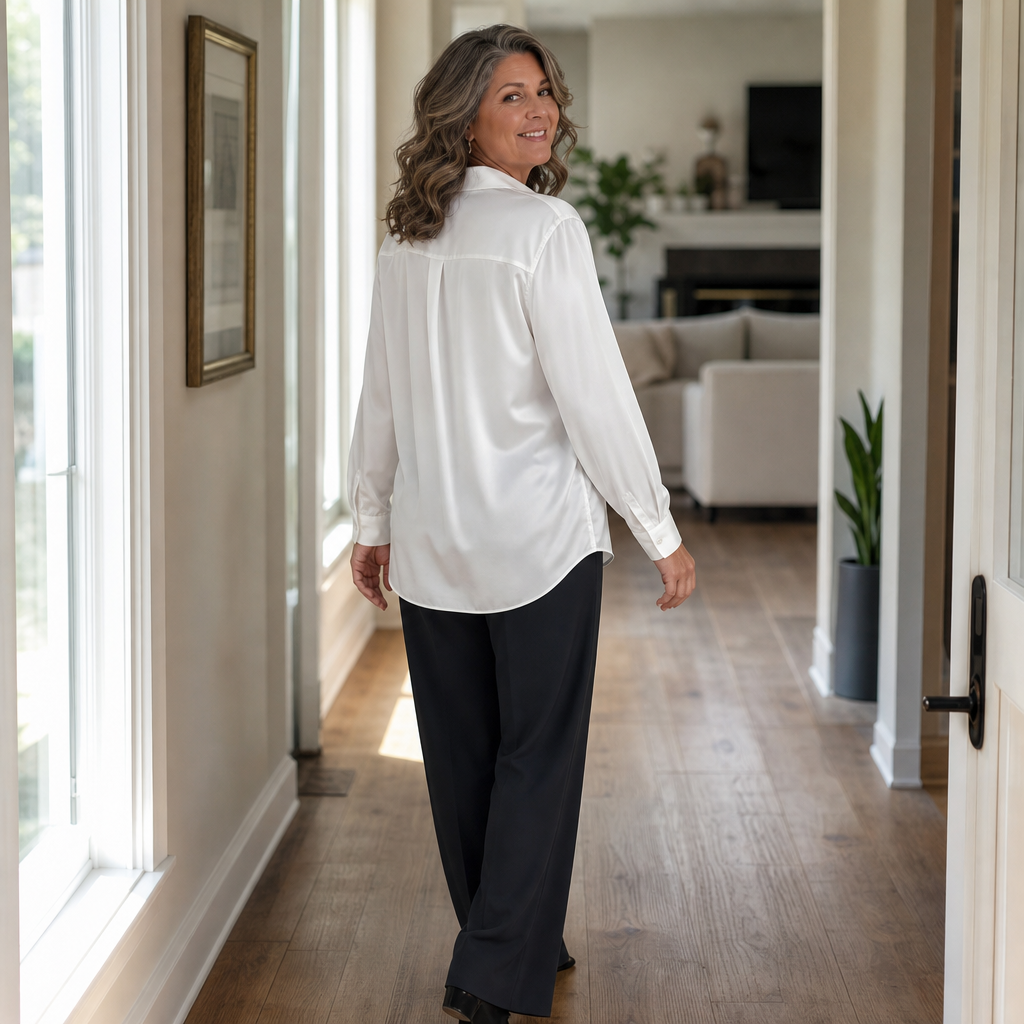 Benedetta™ | Women's Long Sleeve Button Up Shirt with Sheen Finish