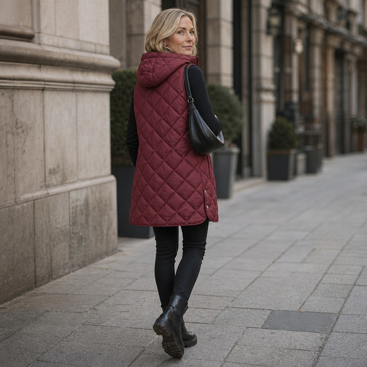 Micheline™ | Women's Long Quilted Hooded Vest with Zip Front