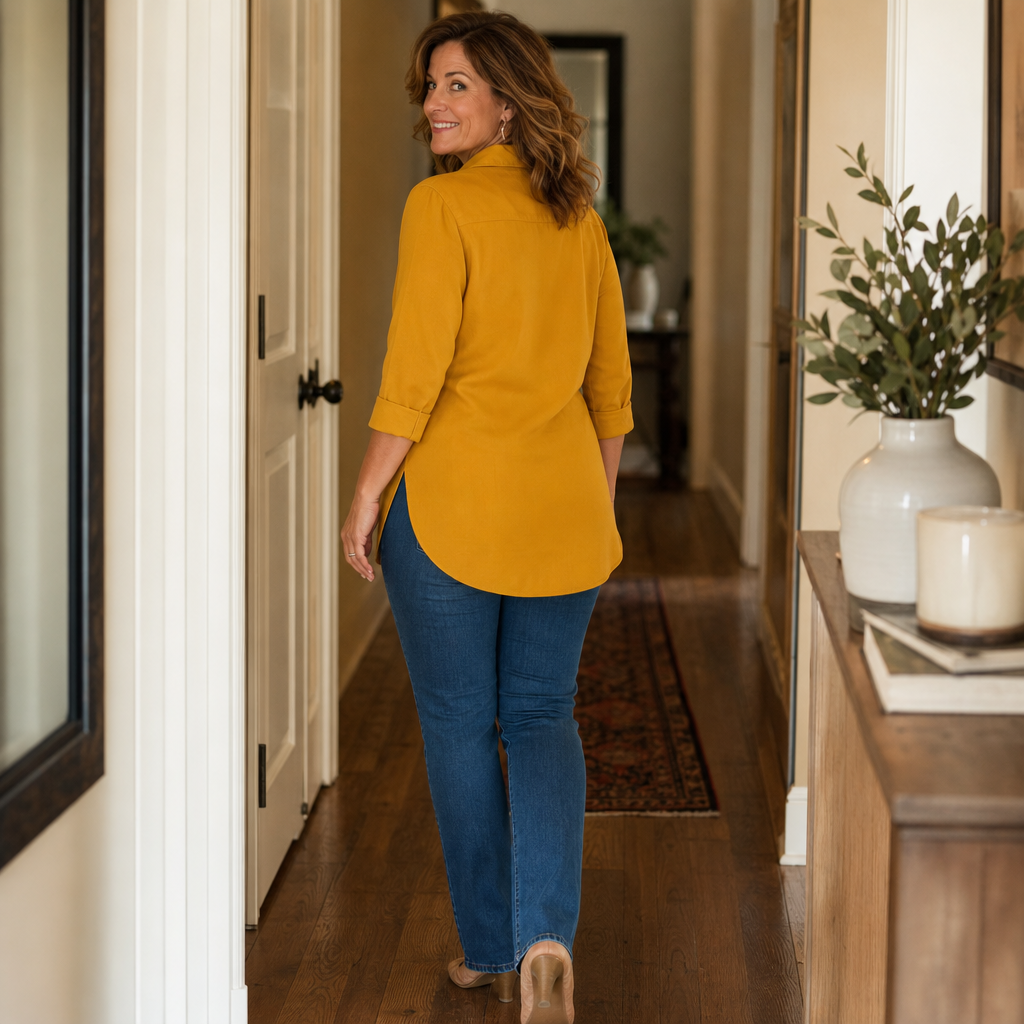 Salome™ | Women's Longline Button-Front Shirt with Curved Hem
