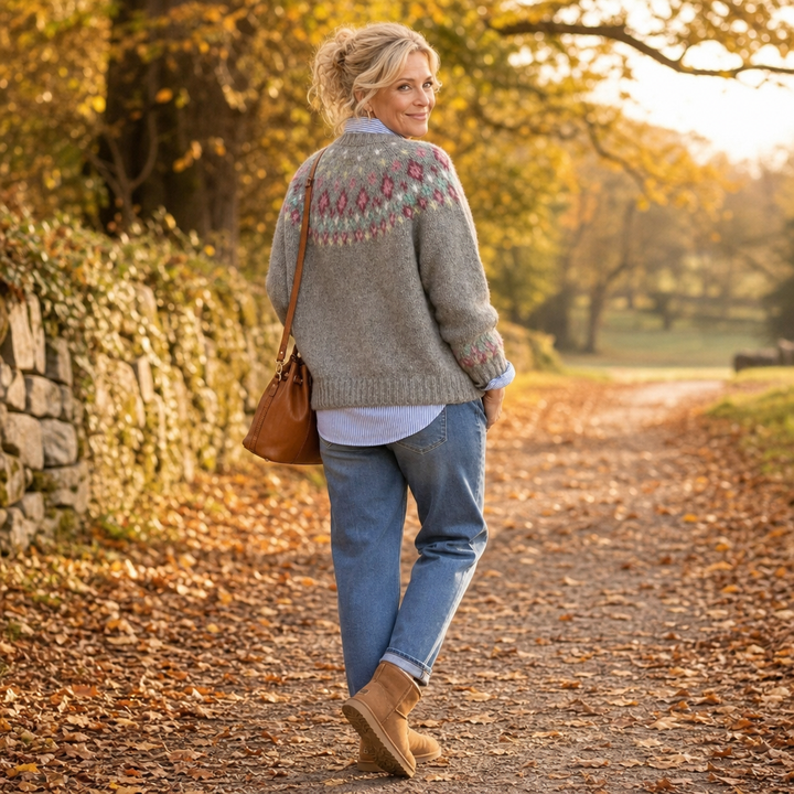 Thisbe™ | Women's Fair Isle Yoke Crew Neck Pullover Sweater