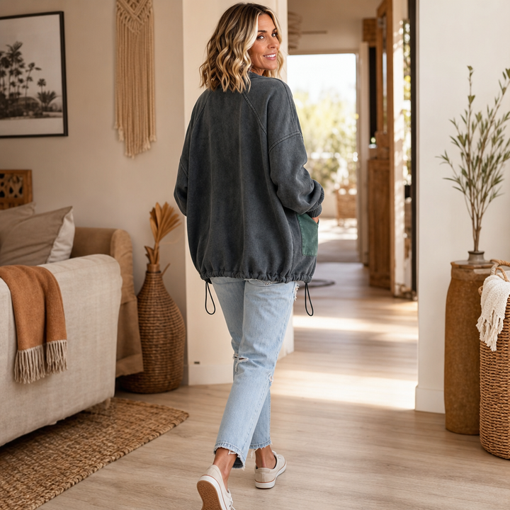 Ambre™ | Women's Button Front Knit Jacket with Contrast Patch Pockets