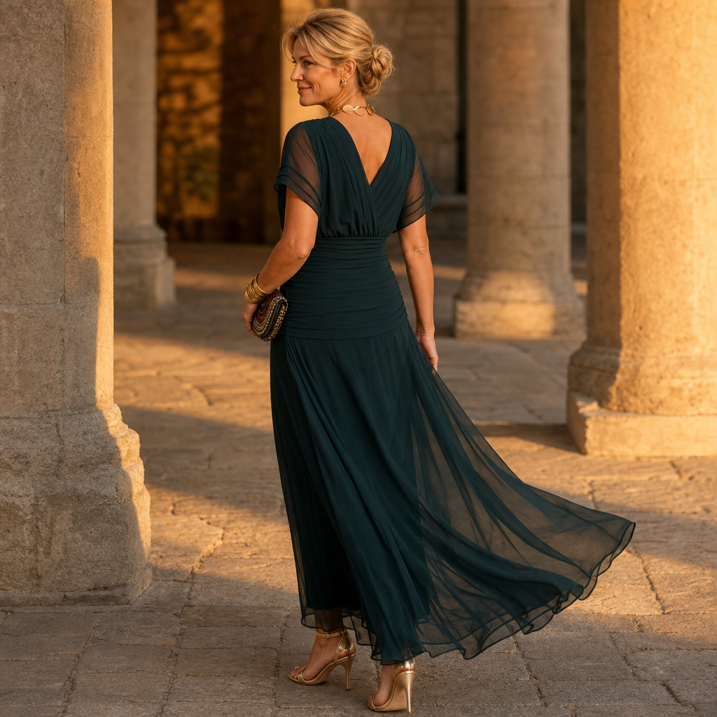 Donatella™ | Women's Off-Shoulder Wedding Guest Maxi Dress with Draped Bodice
