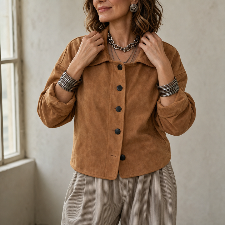 Adelina™ | Women's Brushed Button Front Jacket with Lapel Collar