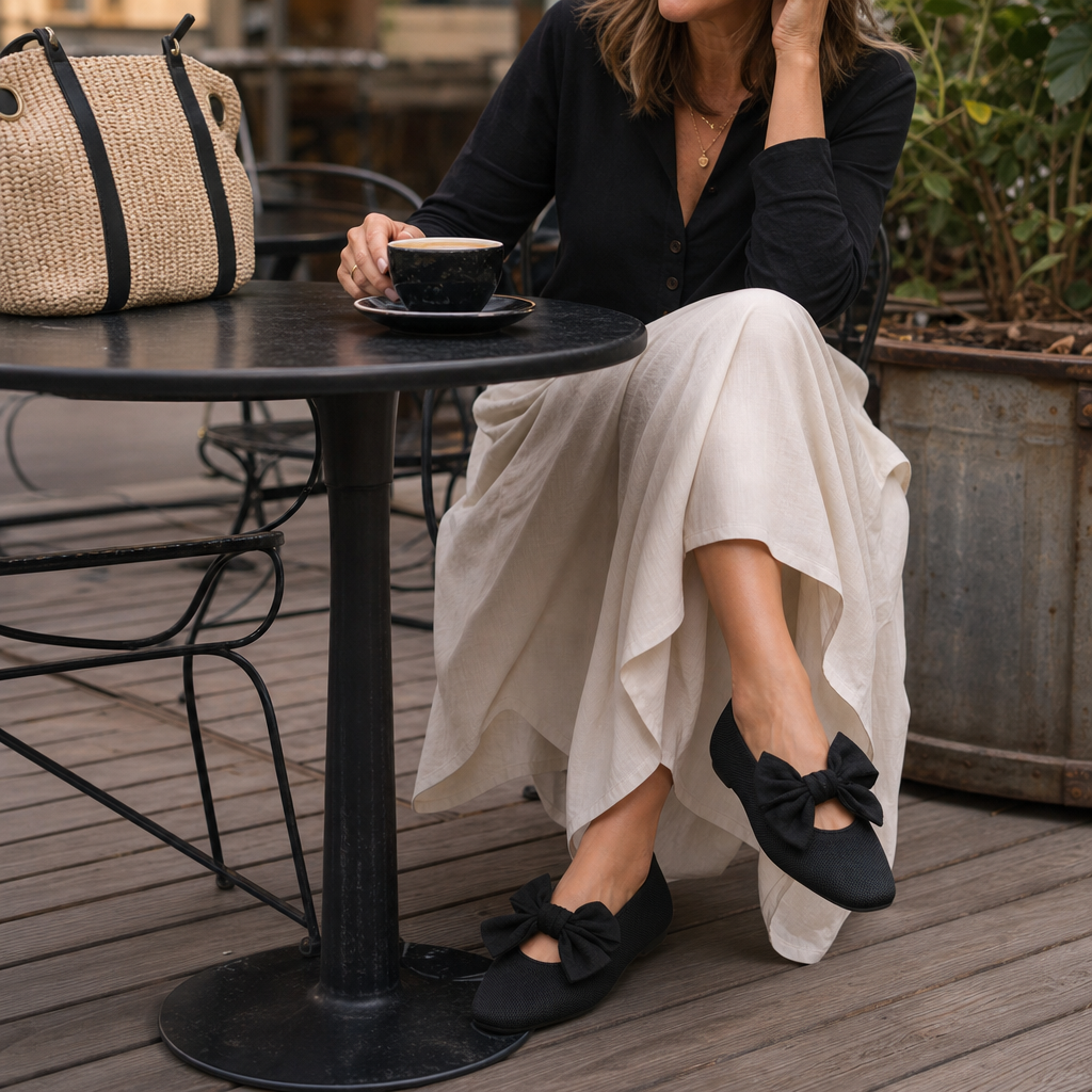 Flaminia™ | Women's Knit Square Toe Bow Flats